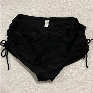Black Ruched 1X‎ Surfside Women’s Full Coverage Swimsuit Bottoms